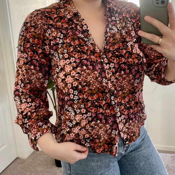 Floral Button Down Coquette Picnic Summer Hipster Hippie Boho Bohemian Blouse - Picture 1 of 7